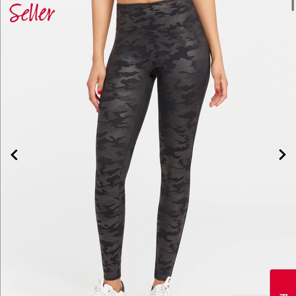 Spanx NWT Faux Leather Camo Legging - Matte Black XL
